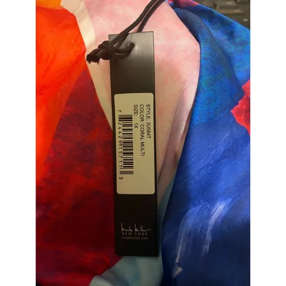 New Nicole Miller Dress 1X Oversized Pockets Abstract Geometric Resort Cruise